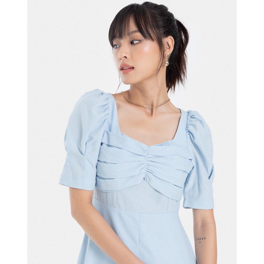 Đầm Lửng JUNO Tay Phồng Nhúng Ngực JNDLU002