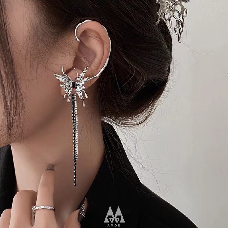 Khuyên Tai Kẹp Vành Tai Hình Bướm Đính Đá Kim Cương Đa Năng Cảm Giác Tối Giản Cho Nữ