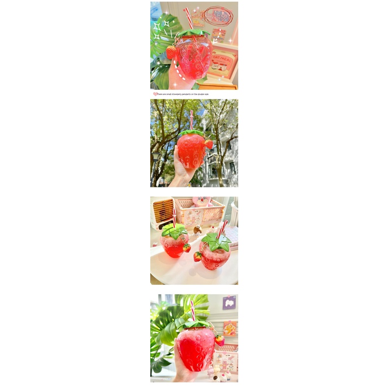 Bình Nước Nhựa Có Ống Hút Họa Tiết Dâu Tây Dễ Thương Cho Nữ Sinh Cốc nhựa cao cấp dâu tây đa dạng có ống hút 500ml Bình nước bằng nhựa trong suốt có nắp và ống hút hình quả dâu tây/quả dứa độc đáo sáng tạo Cốc uống nước hình quả dâu tây dễ thương có ống