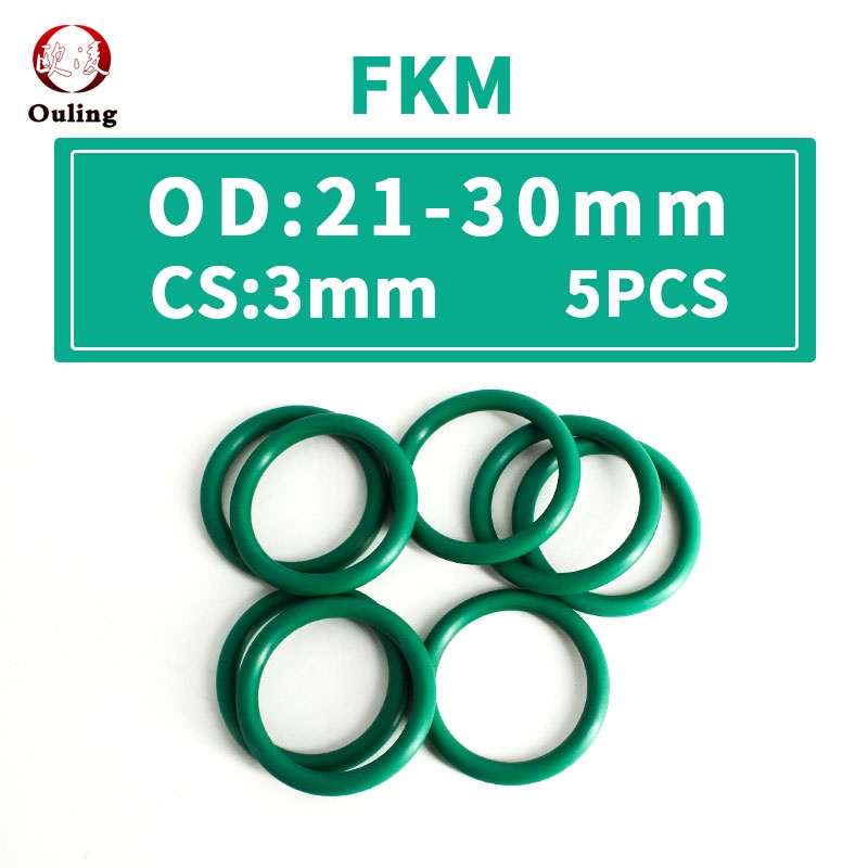 5 CÁI / Lô Màu xanh lá cây FKM Vòng đệm chữ O OD21 / 22/23/24/25/26/27/28/29/30 * Độ dày 3mm Vòng đệm cao su O Vòng đệm nhiên liệu Chịu dầu, chịu mài mòn, chịu áp lực, Lão hóa và chịu nhiệt độ cao