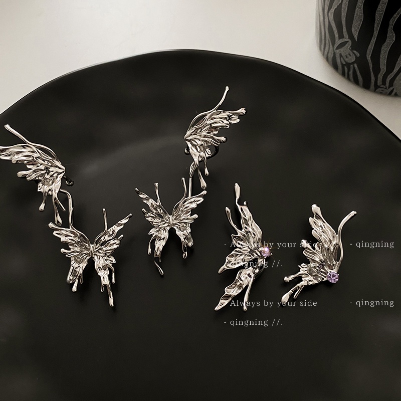 DREJEW Khuyên tai kiểu bướm gấp được đính đá phong cách Hàn Quốc thời trang dành cho nữ