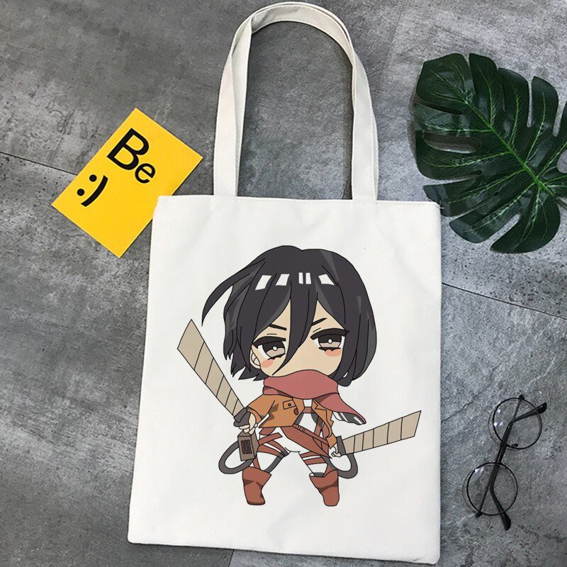 Túi tote vải trắng đeo vai in hình ATTACK ON TITAN ĐẠI CHIẾN TITAN anime chibi