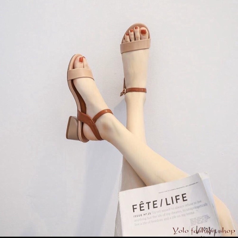 Dép sandal cao gót nữ  giày cao gót 3p quai ngang chất da mềm phối màu phong cách hàn quốc