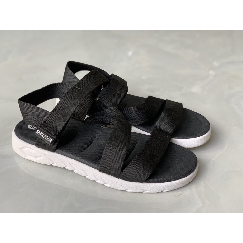 Giày sandal nam nữ SMILEDER P&A đen đế trắng đi học đi làm [ẢNH THẬT]