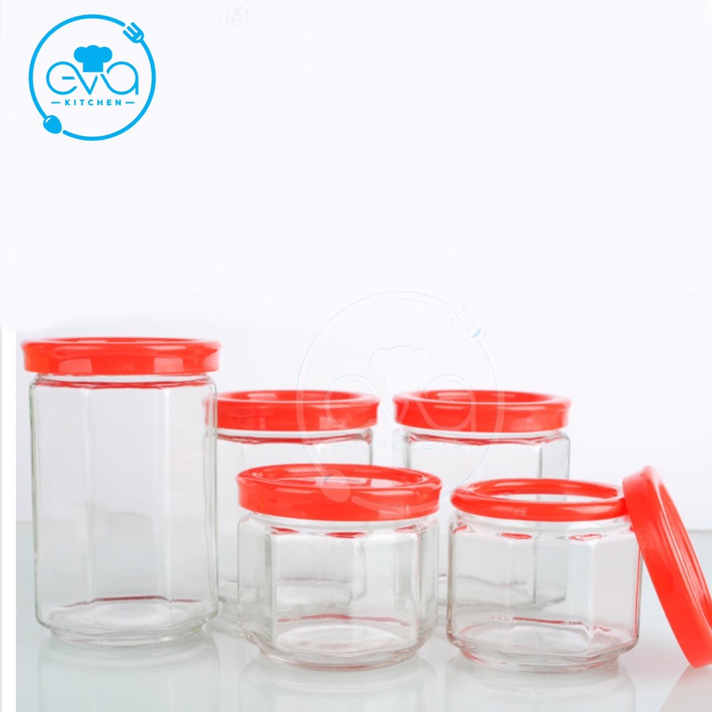 Bộ 5 Hũ Thuỷ Tinh Đựng Gia Vị Nắp Kín Octagonal Sealed Glass Bottle M2974