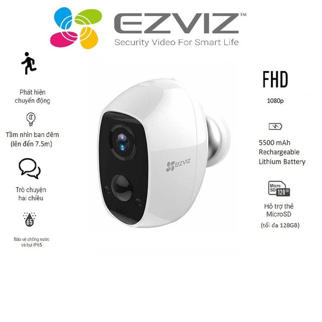 Camera Không Dây EZVIZ C3A sử dụng pin sạc