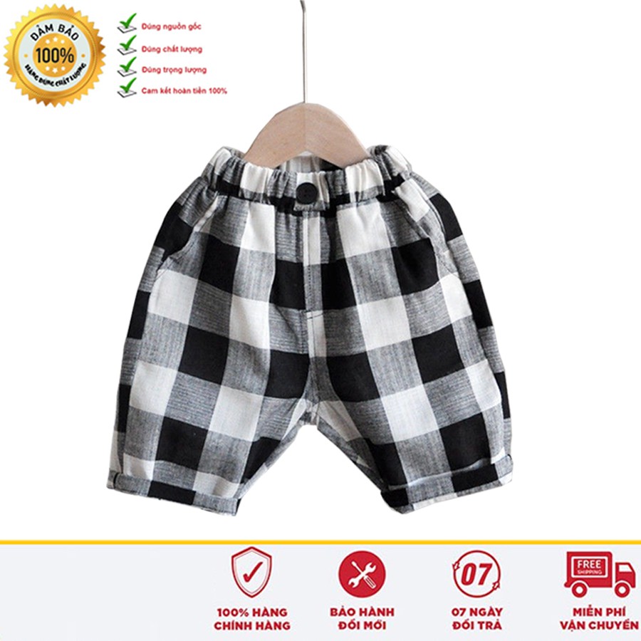 Quần Short Bé Trai 6 - 22 KG, Họa Tiết Kẻ Ô, Chất Vải KATE POLIN 60% COTTON, Thấm Hút Tốt, Hàng KEYER KID VN QT01