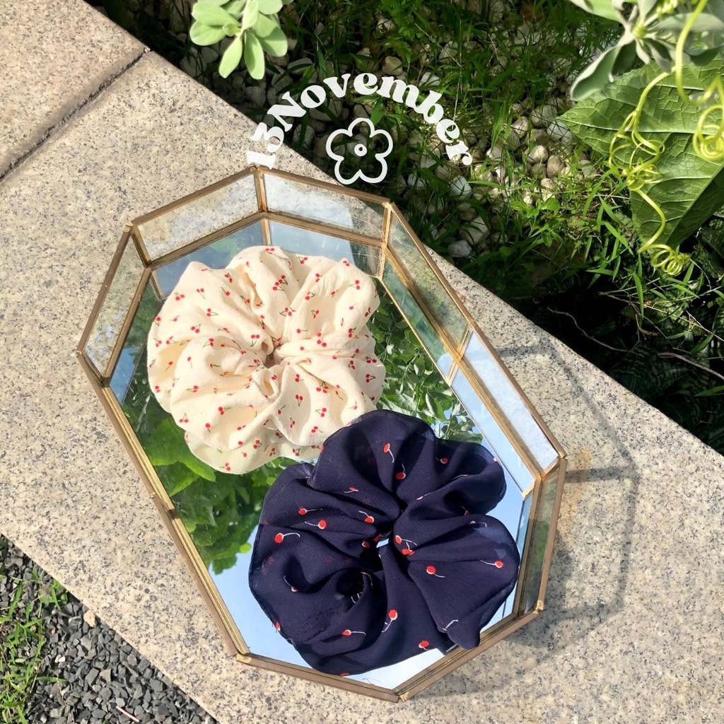Scrunchies Cột Tóc Vải Cherry Hoạ Tiết Dễ Thương Size Lớn Sang Chảnh Buộc Tóc Vải Hàn Quốc Hot Trend