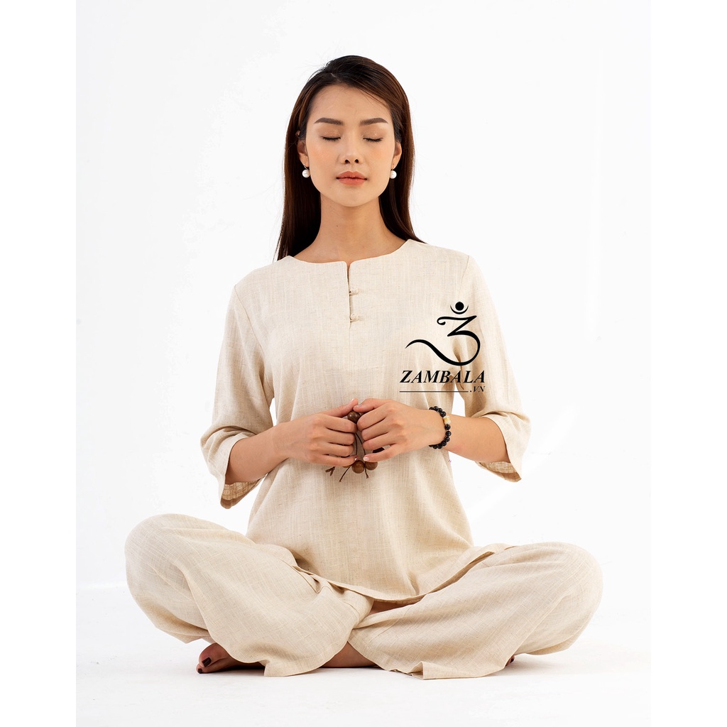 Quần Áo Ngồi Thiền Yoga, Đi Lễ Chùa Vải LINEN Cao Cấp,Cắt May Thủ Công ZAMBALA_Chìa Khóa Song Khuy ZBL003