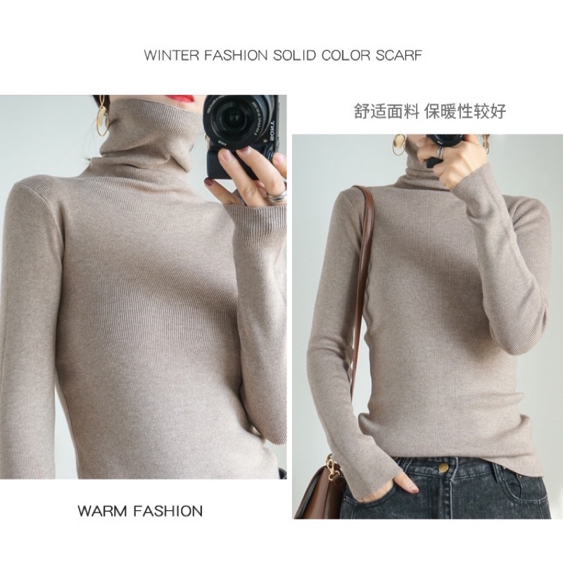Áo len tăm cao cổ màu xám be đen nâu trơn basic