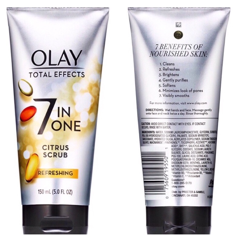 (🇺🇸USA){ SALE SỐC}Sữa Rửa Mặt OLAY TOTAL EFFECTS 7 IN ONE CITRUS SCRUB REFRESHING (5.0oz-150ml)