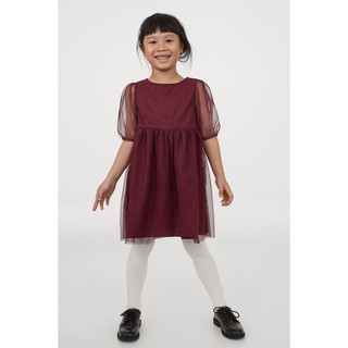 Váy ren tay bồng, màu đỏ mận HM UK săn SALE sz từ 1,5-2y đến 5-6y