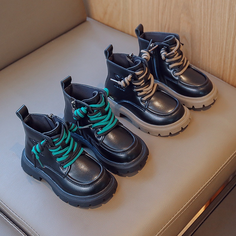 Giày Bốt Da PU Cổ Cao Đến Mắt Cá Chân Thời Trang Xuân Thu 2022 Cho Bé Trai Và Bé Gái