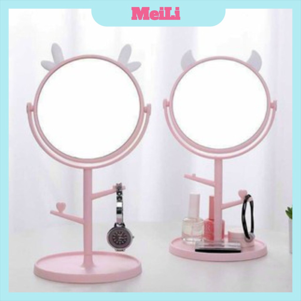GƯƠNG TRANG ĐIỂM TAI MÈO DỄ THƯƠNG ĐỂ BÀN-Gương  Có Móc Treo Phụ Kiện