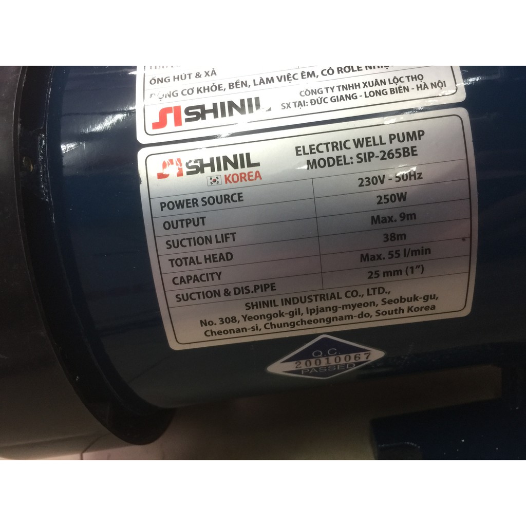 Máy bơm nước đẩy cao chân không Shinil SIP-265 BE , bơm cho hộ gia đình cao tầng