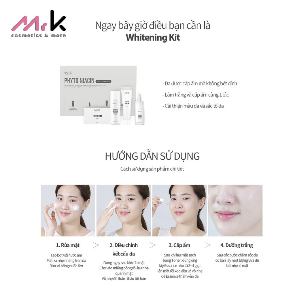 Bộ sản phẩm dưỡng trắng da Phyto Niacin Whitening Kit nhập khẩu chính hãng Hàn Quốc, làm sạch sâu, dưỡng ẩm cho da