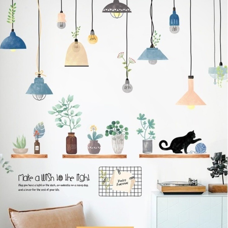 Tranh decal dán tường trang trí decor phòng ngủ CHÙM ĐÈN MỚI - Decal dán tường phòng khách️