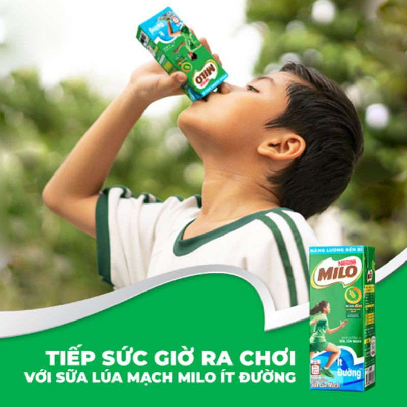 Lốc 4 hộp sữa lúa mạch MILO ACTIVE GO ÍT ĐƯỜNG 180 ml