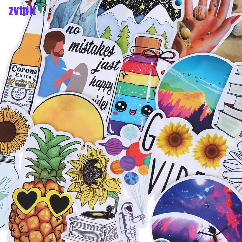 Set 53 Miếng Dán Trang Trí Sổ Tay / Va Li / Đàn Ghi Ta / Laptop Màu Vàng Nhạt Diy