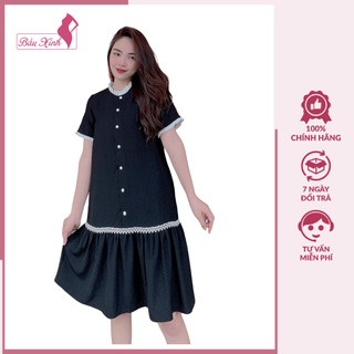 Váy Bầu Mùa Hè - Đầm Bầu Thiết Kế Cho Con Ti Sau Sinh Đuôi Cá Đen Cổ Nhún HD08
