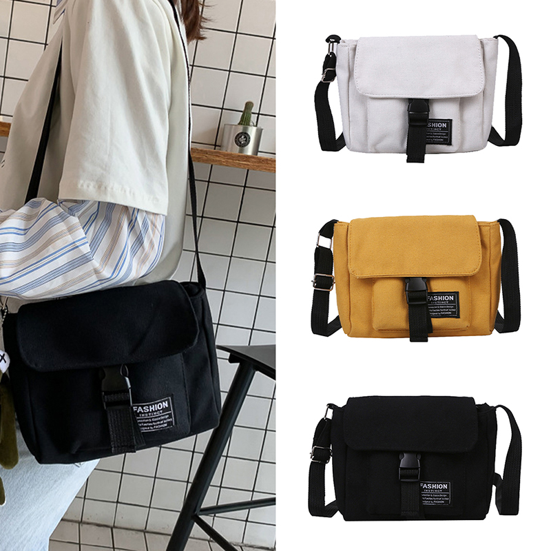 Túi xách messenger bằng vải bạt kiểu Harajuku Hàn Quốc đơn giản