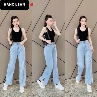 Quần jean ống suông HANOIJEAN - Quần bò nữ cạp cao quần baggy jean nữ hàng VNXK BG03