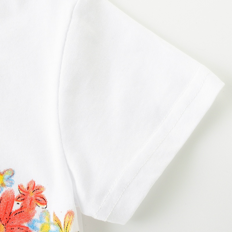Áo thun cotton cổ tròn tay ngắn in hoạt hình đáng yêu cho bé gái