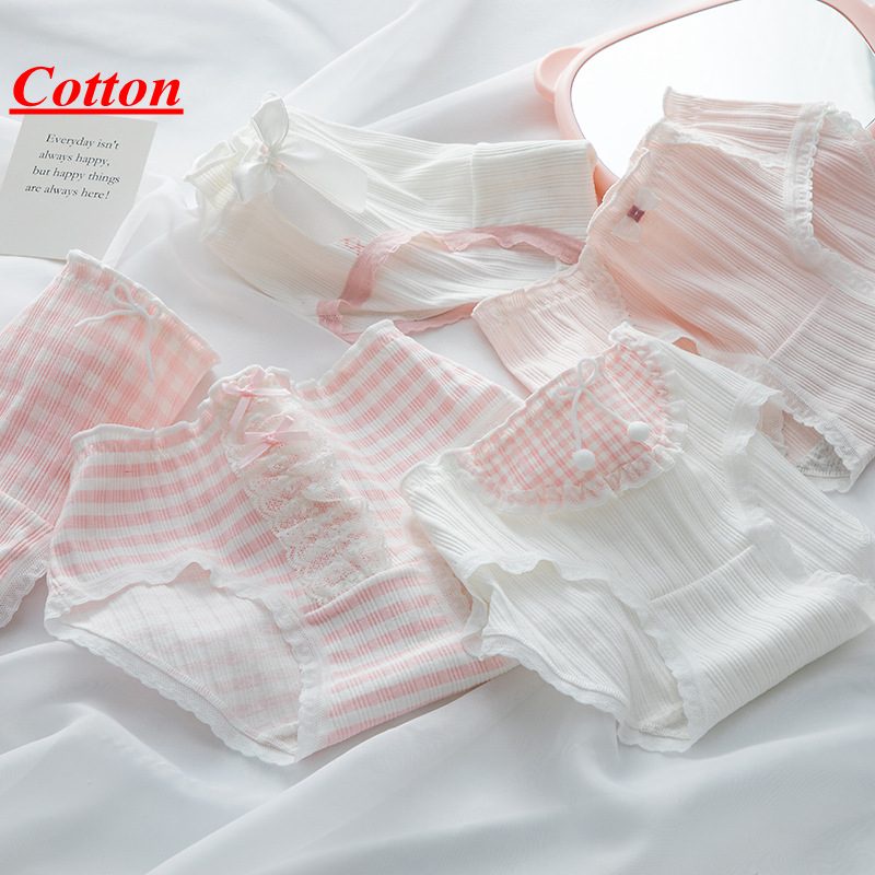 Quần Lót cotton Lưng Vừa Màu Hồng Dễ Thương Phong Cách Lolita M-35kg-68kg 2898-WY018
