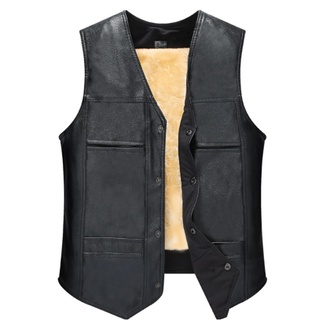 Áo ghile da lót lông trung niên - Áo khoác da nam vest da cho người trung niên và cao tuổi