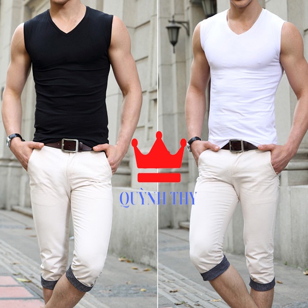 Combo 2 áo sát nách nam cổ tim hàng cao cấp màu đen trắng