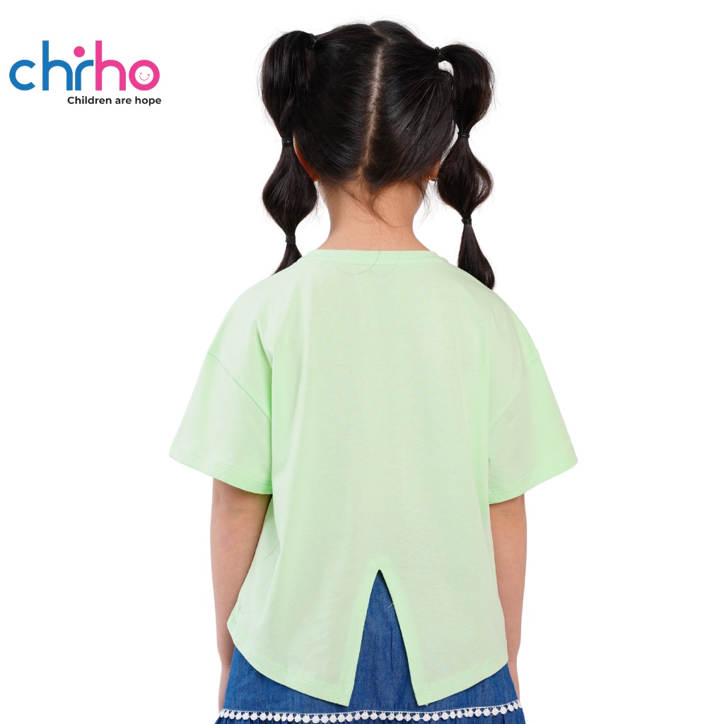 Áo Phông Bé Gái CHIHO Chất Liệu Cotton Thoáng Mát Xẻ V Cách Điệu Cho Trẻ Từ 6 - 11 Tuổi, Màu Hồng, Xanh Lá GTS202R
