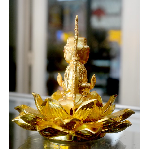 Tượng ngài Quan Thế Âm hai mặt ngồi đài sen đặt xe hơi cao 12cm-Tặng kèm nước hoa