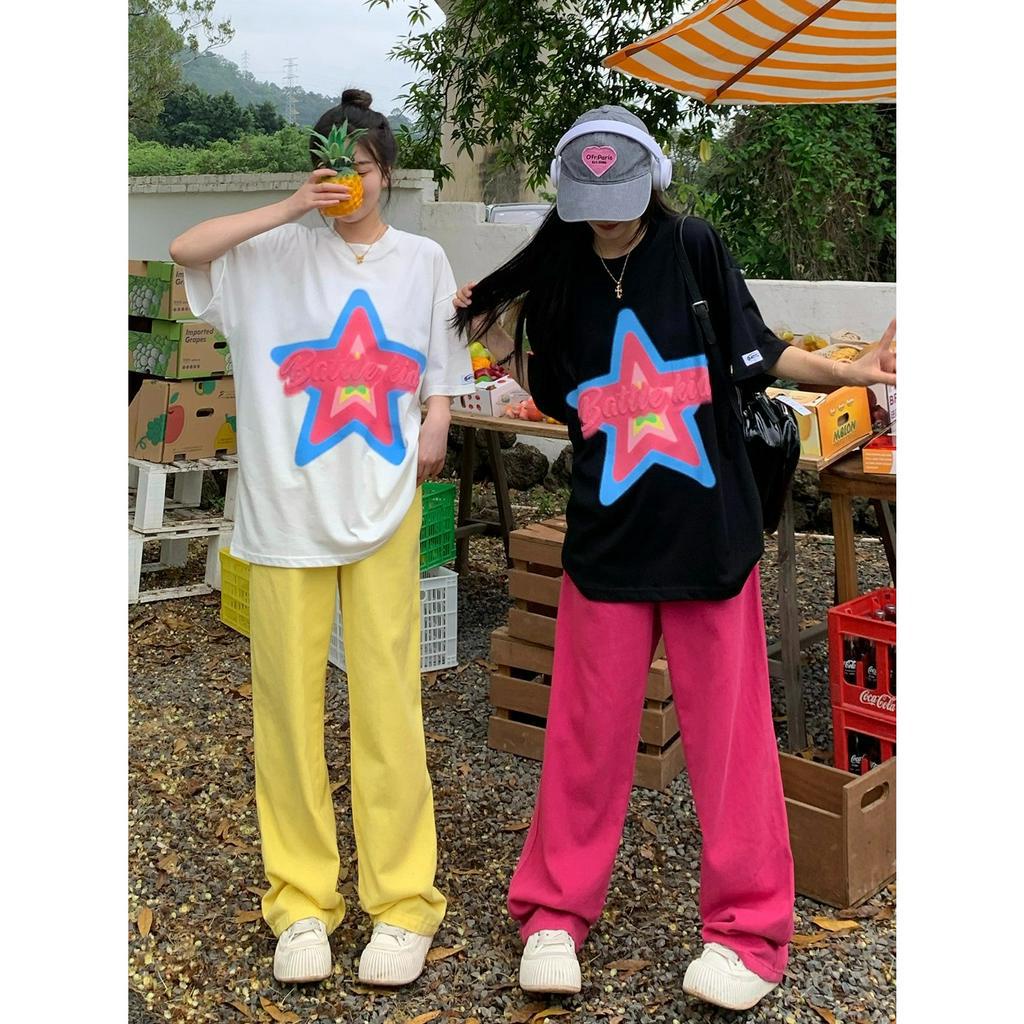 「 WELOVE1 」Áo Thun cotton Tay Ngắn Dáng Rộng In Họa Tiết Thời Trang Mùa Hè