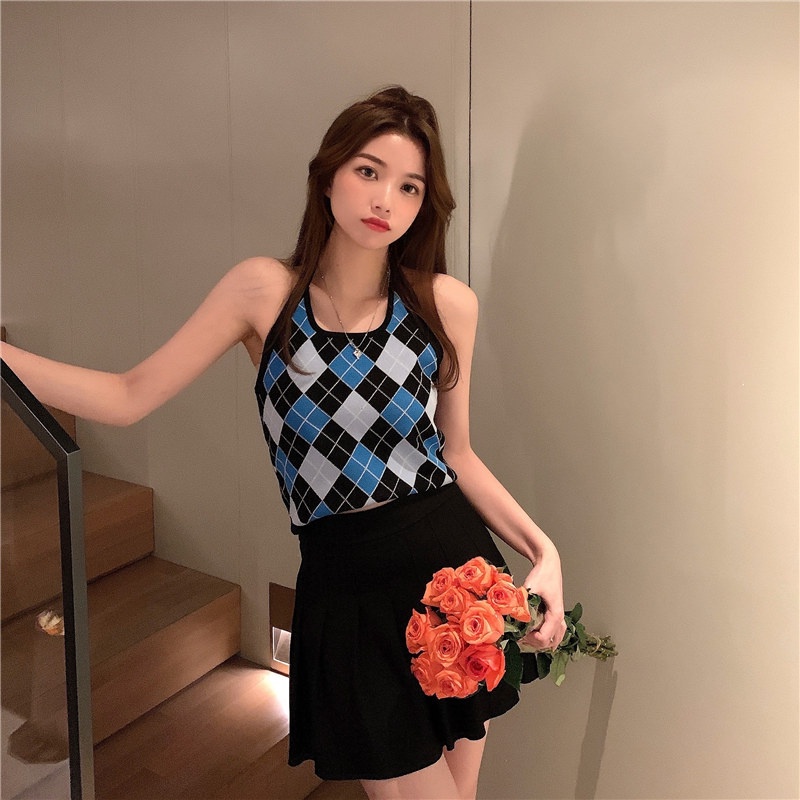Áo 2 dây nữ kiểu croptop sexy buộc dây cổ body dáng ôm sợi bún co dãn giãn K5T1