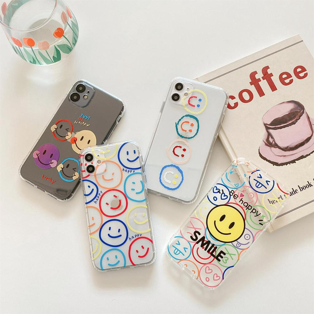 Ốp điện thoại tpu mềm trong suốt in hình mặt cười thích hợp cho iPhone 13 Mini 12 11 Pro X XR XS Max 7 8 Plus SE 2