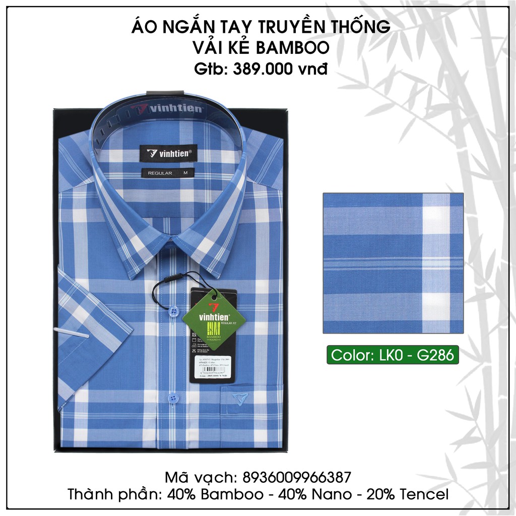 Áo Sơ Mi Ngắn Tay Regular Caro Bamboo Vạt Ngang Vĩnh Tiến 389 | BigBuy360 - bigbuy360.vn