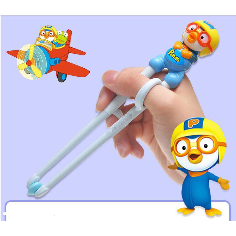 Đũa tập ăn Pororo xuất Hàn (hình Pororo và Doraemon).