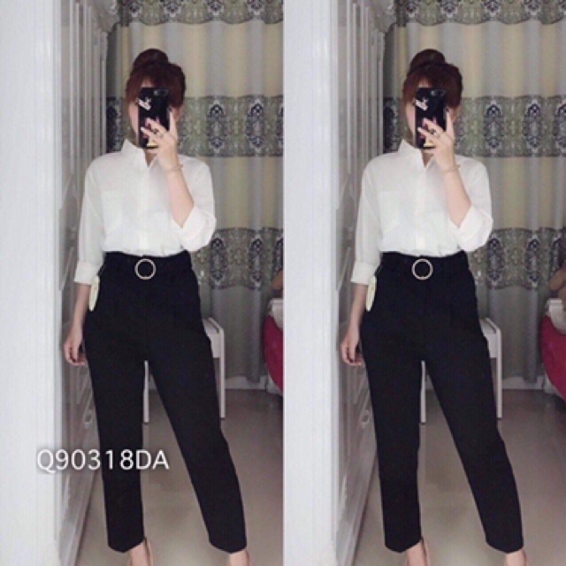 Quần tây baggy kèm nịt khoen tròn Lovi