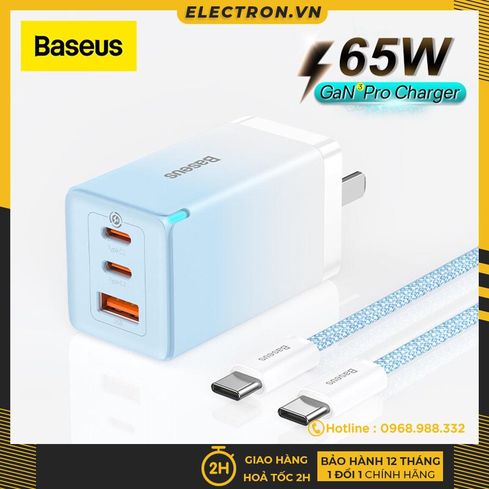 Bộ Sạc Baseus GaN3 Pro Charging Charger C+C+A 65W Charging Set (Kèm cáp sạc C to C 100W)