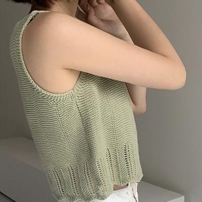 SUXI Áo Dệt Kim Sát Nách Dáng Rộng Cổ Chữ V Màu Sắc Đơn Giản Thời Trang Mùa Hè Cho Nữ