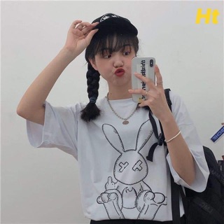 Sét áo thỏ rabit + quần đùi trơn đen HT11