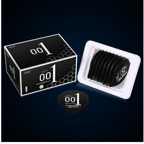 Bao Cao Su Juncai Siêu Mỏng 001 - Nhiều Gel gai Lớn hạt Liti màu Đen