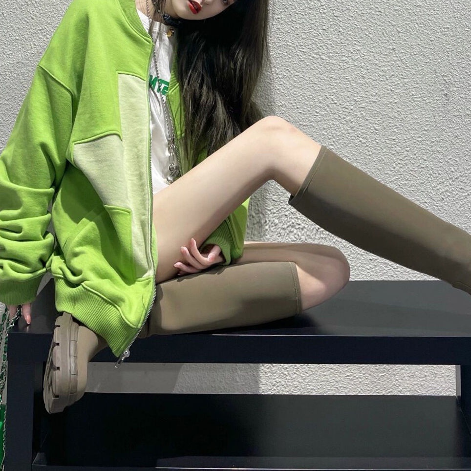 Áo Khoác Thể Thao Tay Dài Dáng Rộng Màu Trắng Dễ Phối Đồ Phong Cách Preppy Mỹ