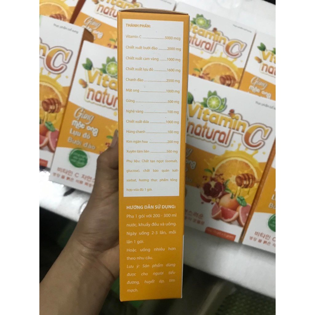THỰC PHẨM BỔ SUNG Vitamin C Natural Gừng Mật ong Lựu đỏ Bưởi Đào ( hộp 15 gói )