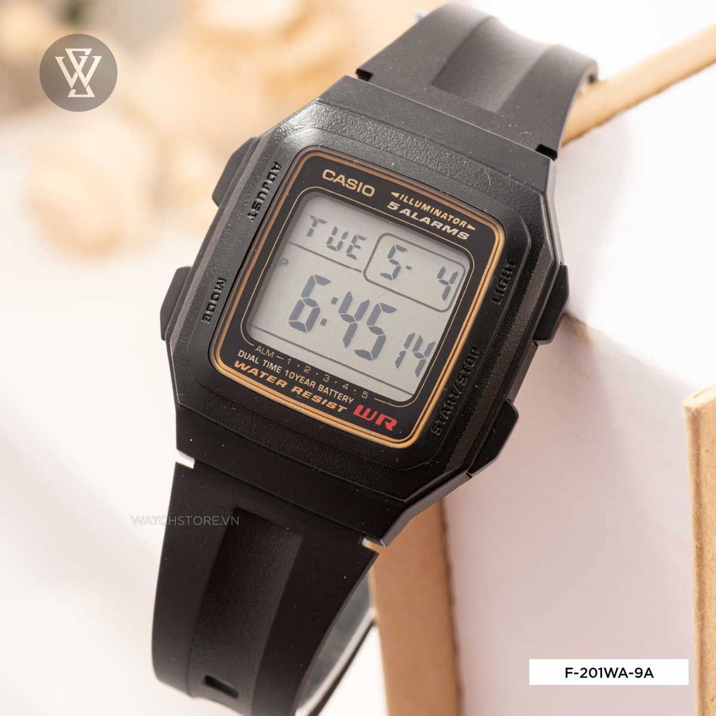 Đồng Hồ Quartz Nam Casio WATCHSTORE F-201WA-9ADF Thiết Kế Mặt Kính Khoáng 34 mm, Dây Nhựa Và Vỏ Nhựa