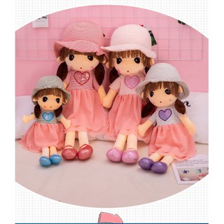 Búp bê mũ kẻ dễ thương 45cm - hồng