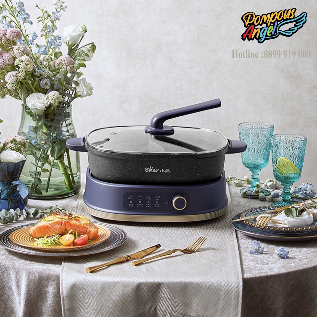 Nồi lẩu nướng điện uyên ương 2 ngăn đa năng chống dính BEAR DHG-C60D1 6L tháo rời bảo hành 12 tháng