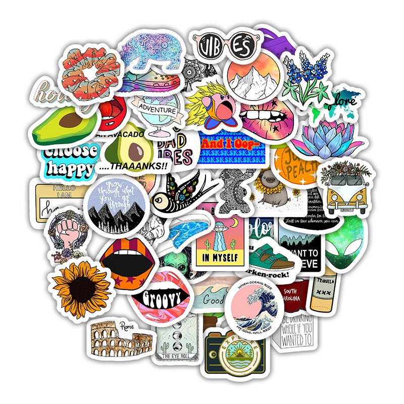 Bộ 50 miếng sticker phong cách Retro chống thấm nước trang trí sổ tay, mũ bảo hiểm...MÃ ST2132