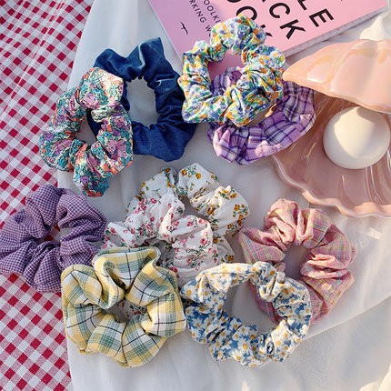 Scrunchies Cột Tóc Vải Hoa Caro Mix Nhiều Họa Tiết Cute Hot Trend