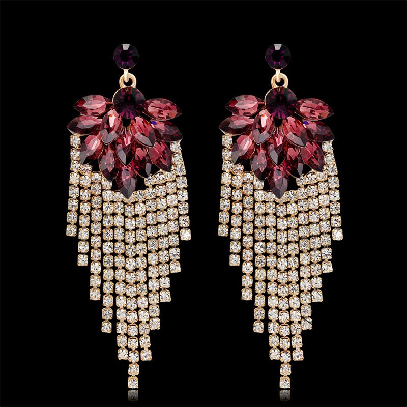 GETNOIVAS Bông tai chùm tua rua đính đá sáng bóng thời trang